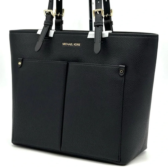 Michael Kors Jet Set Medium Pocket Tote Bag Black/Gold - Picture 1 of 10